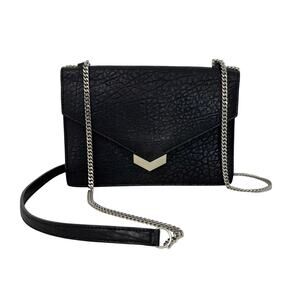 Jimmy Choo Leila Grainy Leather Chain Link Shoulder Crossbody Bag Black